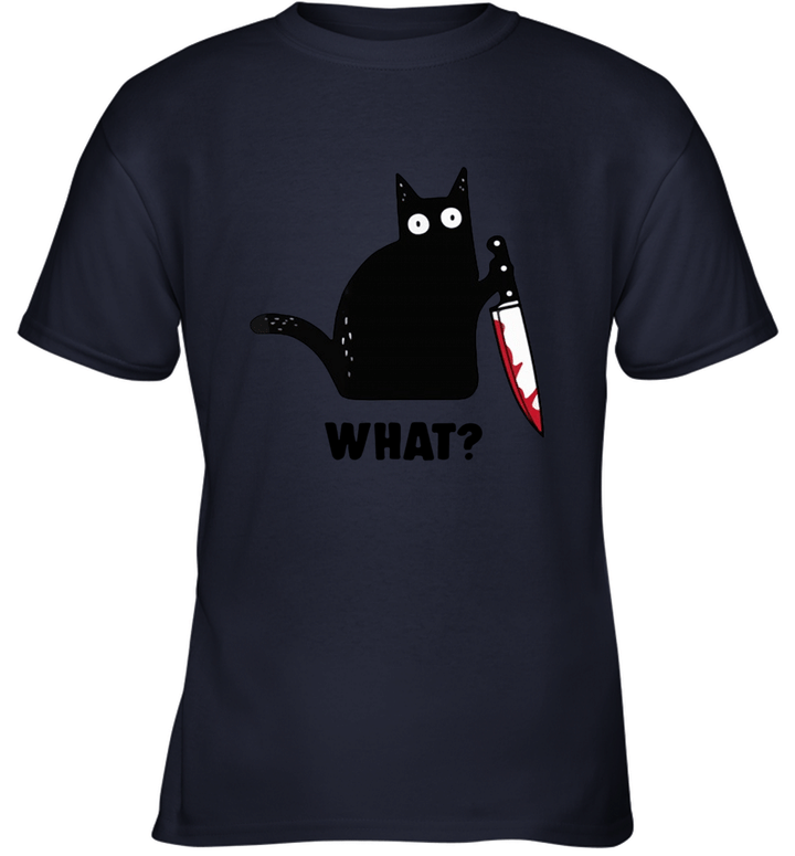 Cat What  Funny Murderous Black Cat With Knife for Halloween Youth T-Shirt