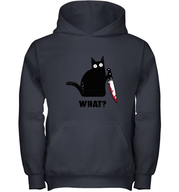 Cat What  Funny Murderous Black Cat With Knife for Halloween Youth Hoodie