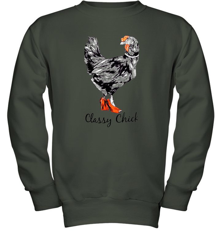Classy Chick Funny, Cute Chicken Hen Humor Chiken Youth Crewneck Sweatshirt
