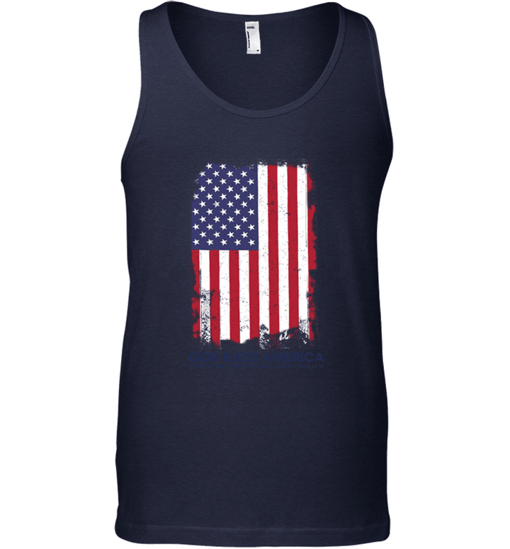 Christian God Bless America Blessed is the Nation Whose God is Lord Tattered American Flag Psalm Tank Top
