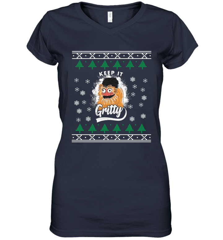 Christmas gift  Keep It Gritty Philly Hockey T Shirt Women V-Neck