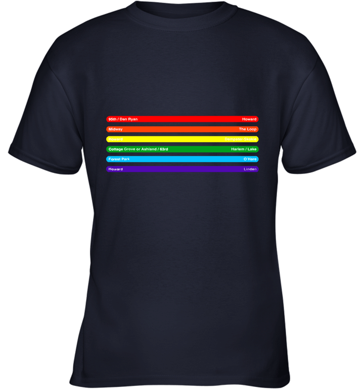 Chicago Pride LGBT Gay Rainbow Flag Color Train Line Youth T-Shirt