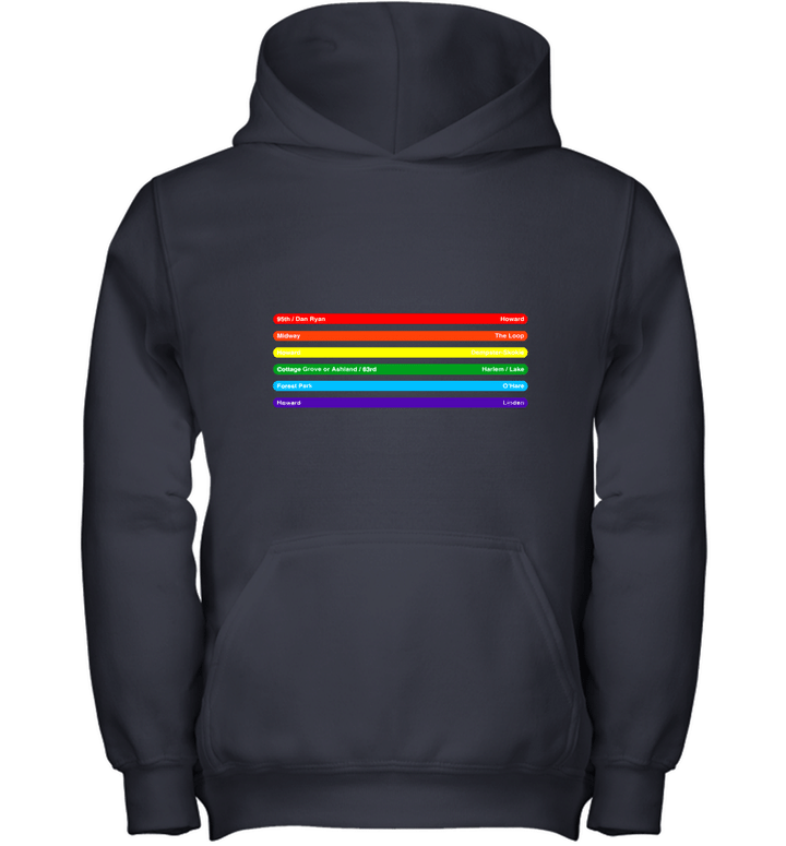 Chicago Pride LGBT Gay Rainbow Flag Color Train Line Youth Hoodie