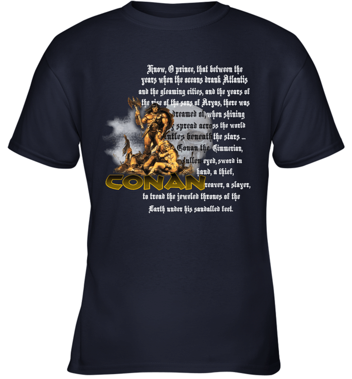 Conan the Barbarian Silver Text Skull Black T Shirt Tee Youth T-Shirt