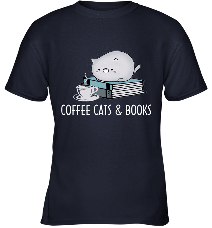 Coffee, Cat, Book Shirt, Cute Bookworm Gift Youth T-Shirt