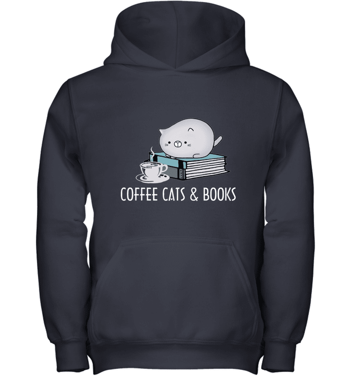 Coffee, Cat, Book Shirt, Cute Bookworm Gift Youth Hoodie