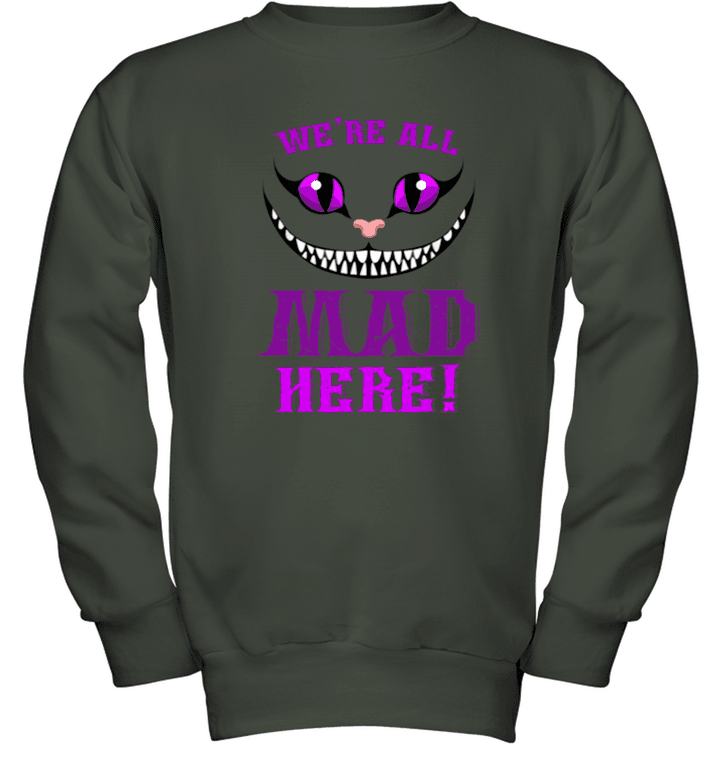 We're All Mad Here Grinning Cheshire Cat Youth Crewneck Sweatshirt