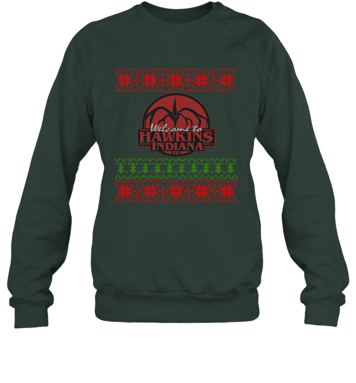 Welcome to Hawkins Indiana Ugly Christmas Unisex Crewneck Sweatshirt