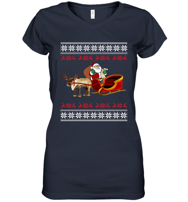Christmas tee Santa T shirt Women V-Neck