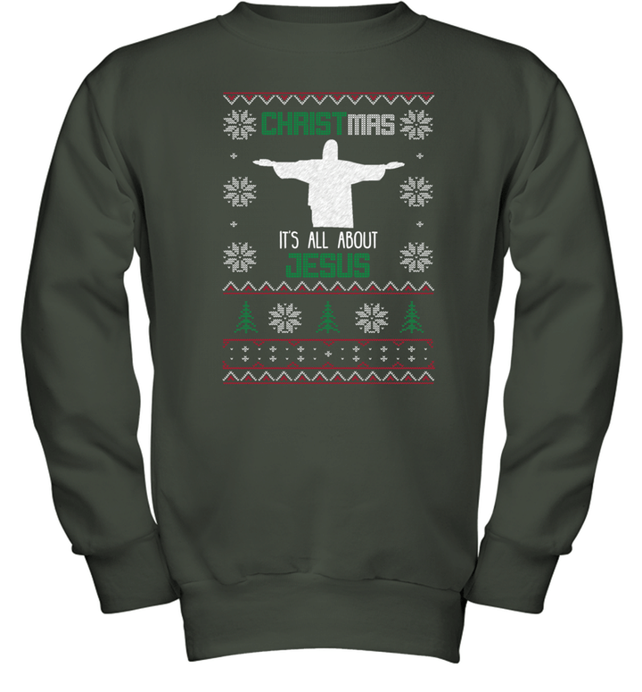 Christmas  It's All About Jesus Youth Crewneck Sweatshirt