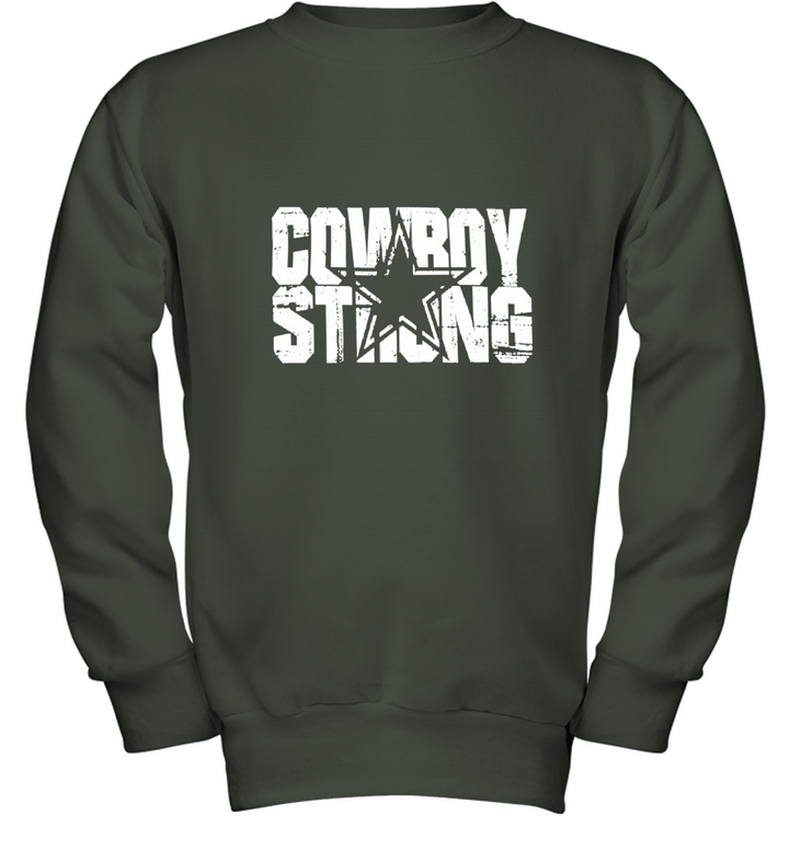 Dallas Cowboys Cowboy Strong Distressed Fan Shirt Athletic Gray or Navy Youth Crewneck Sweatshirt