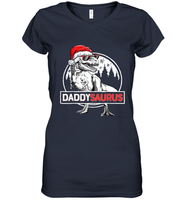 Daddy Saurus Christmas Women V-Neck