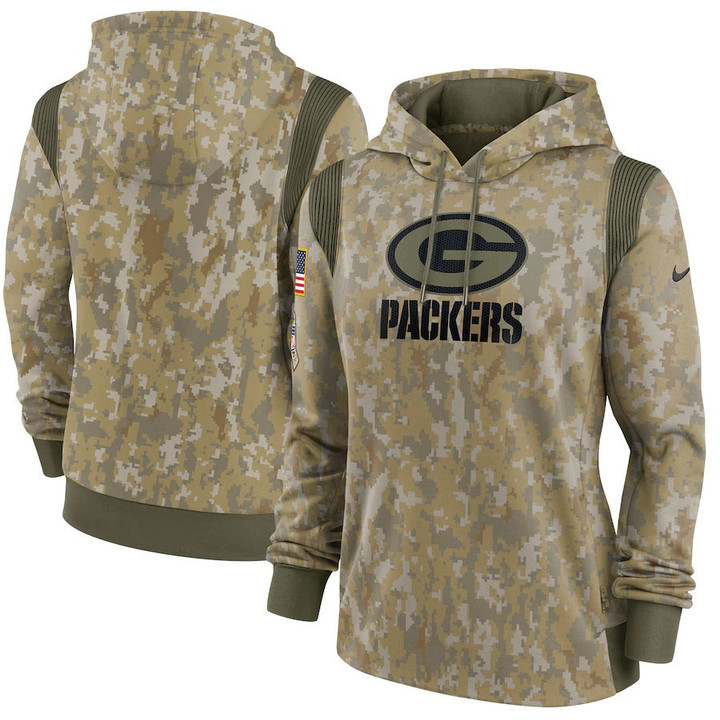 Women's Green Bay Packers Nike Olive 2021 Salute To Service Therma Performance Pullover Hoodie