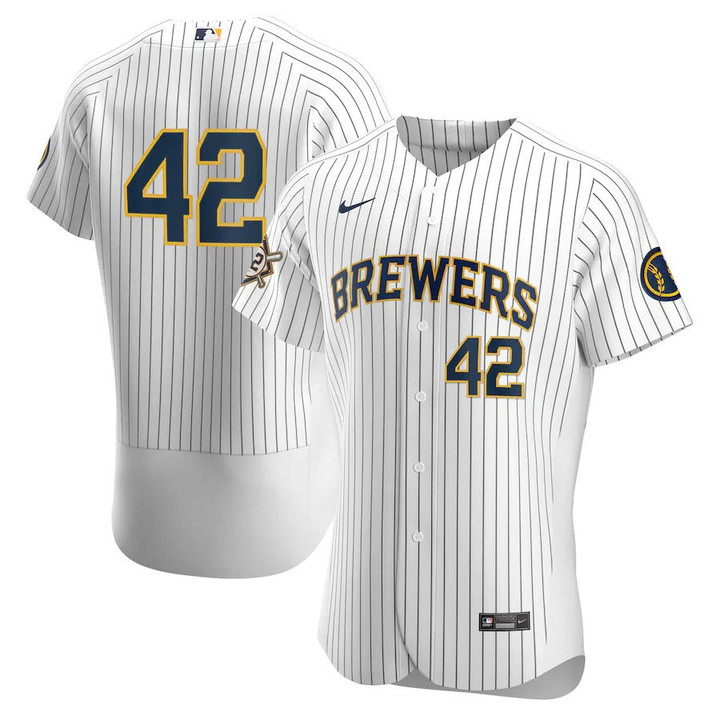 Men's Milwaukee Brewers Nike White/Navy Home Jackie Robinson Day Authentic Jersey