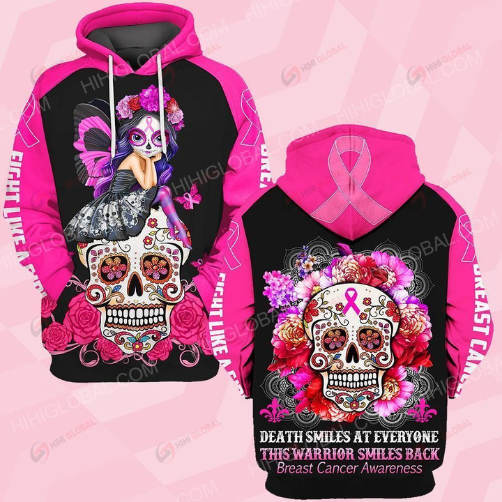 Hihi Store hoodie S / Hoodie Breast cancer awareness This warrior smiles back Death ALL OVER PRINTED SHIRTS