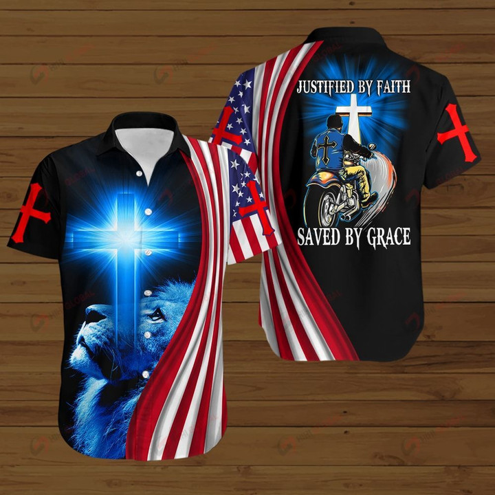 Biker Justified By Faith Saved By Grace All Over Printed Hoodie Hawaiian Polo T Shirt