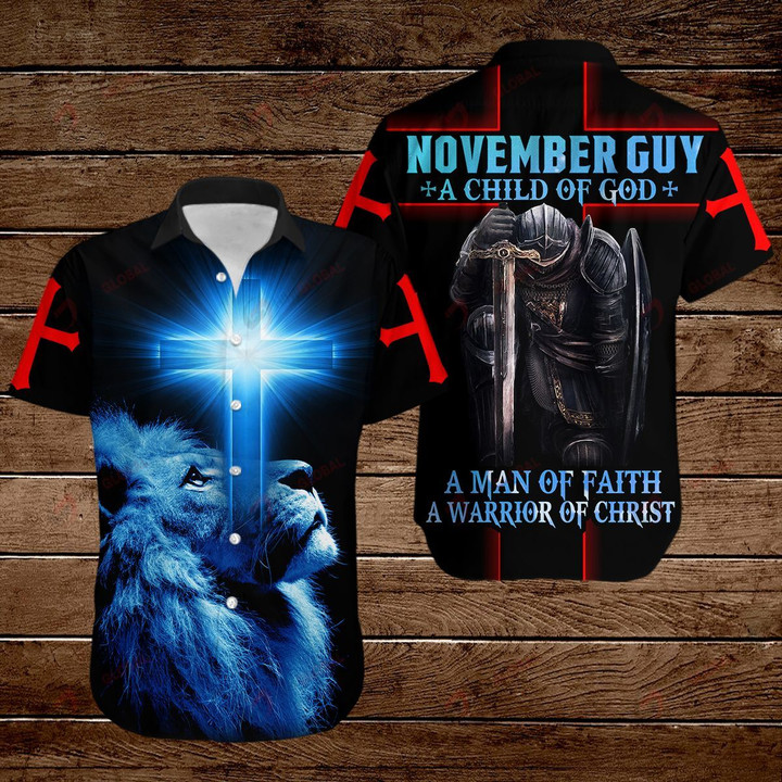 November Guy A Child of God a man of faith a warrior of Chirst knight blue lion ALL OVER PRINTED SHIRTS DH090911