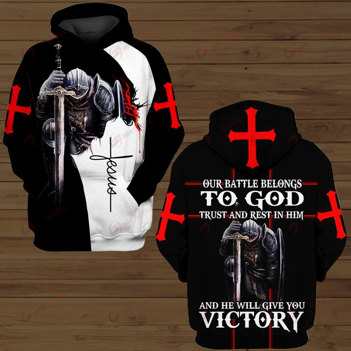 Our battle belongs to God trust and rest him and He will give you Victory Knight Jesus ALL OVER PRINTED SHIRTS DH091402