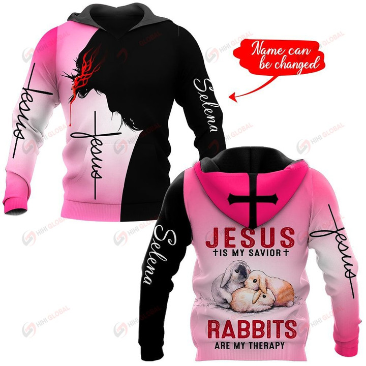 Jesus is my savior Rabbits are my therapy personalized name ALL OVER PRINTED SHIRTS