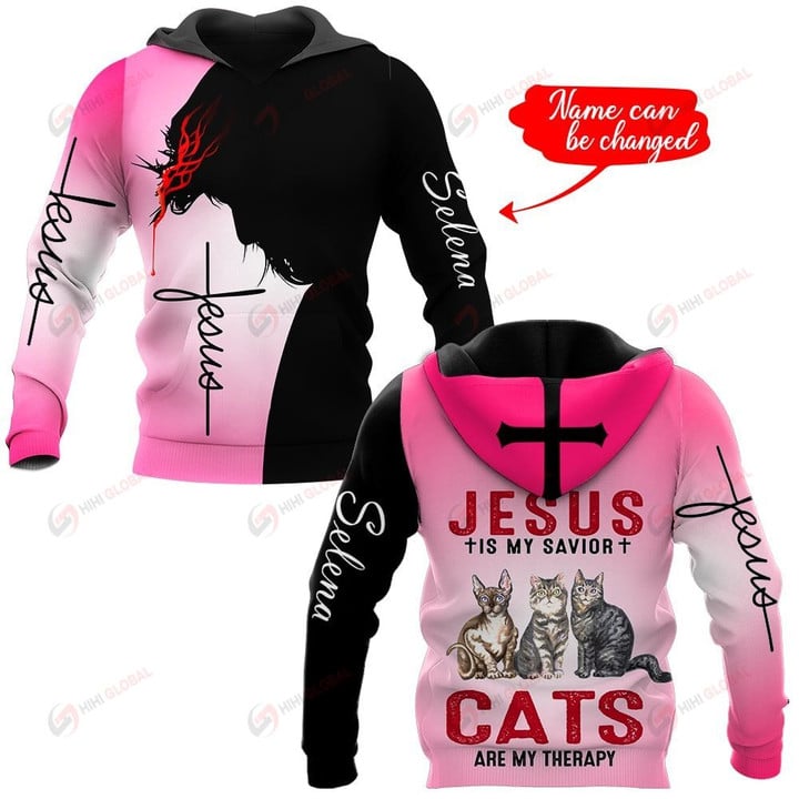 Jesus is my savior Cats are my therapy personalized name ALL OVER PRINTED SHIRTS
