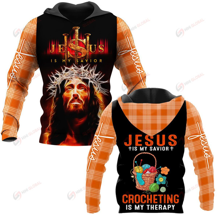 Jesus is my savior Crocheting is my therapy ALL OVER PRINTED SHIRTS PLAID HOODIE