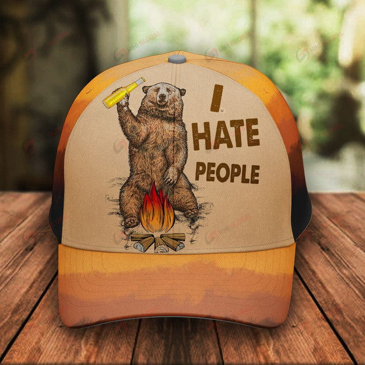 I Hate People Camping Bear Camp Classic 3d Cap ALL OVER PRINTED