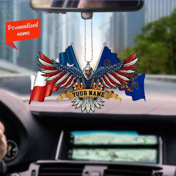 Texas Pennsylvania and United States Eagle Flag, Best gift for Independence Day, Memorial day, Car Hanging Ornament Personalized