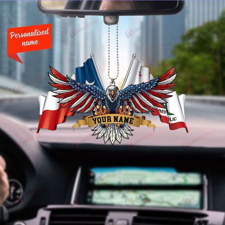 Texas California and United States Eagle Flag, Best gift for Independence Day, Memorial day, Car Hanging Ornament Personalized