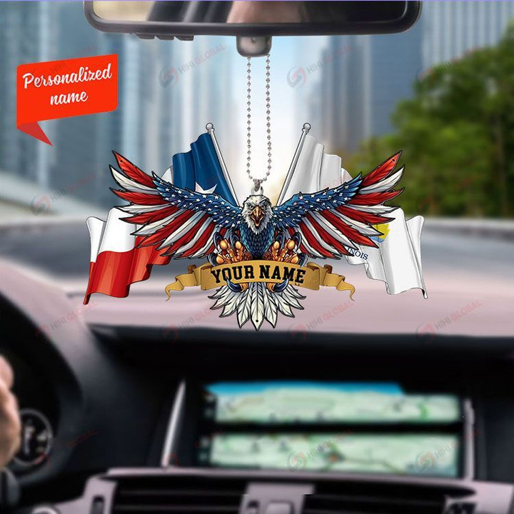 Texas Illinois and United States Eagle Flag, Best gift for Independence Day, Memorial day, Car Hanging Ornament Personalized