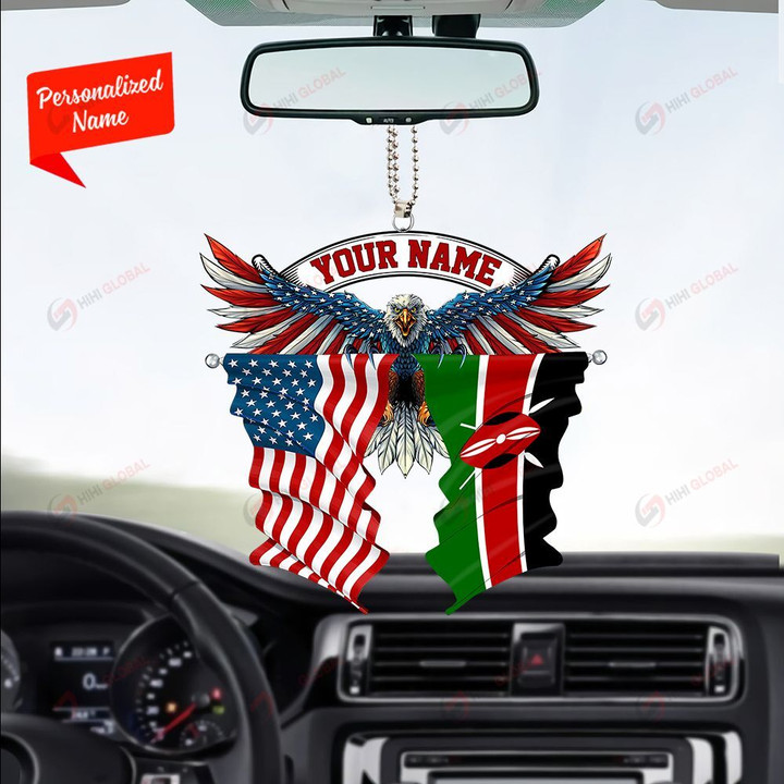 Kenya and United States Eagle Flag, Best gift for Independence Day, Memorial day, Car Hanging Ornament Personalized