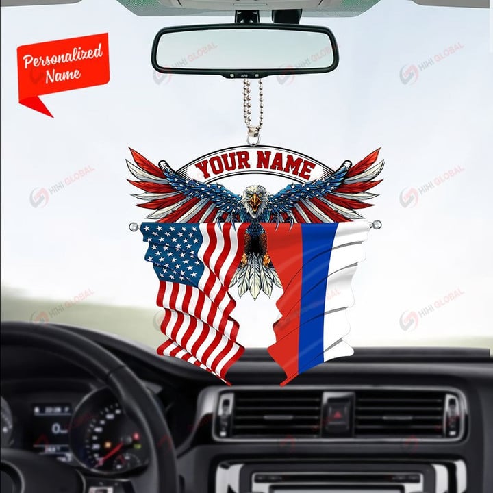 Russia and United States Eagle Flag, Best gift for Independence Day, Memorial day, Car Hanging Ornament Personalized