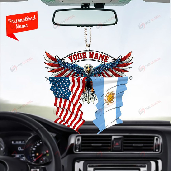 Argentina and United States Eagle Flag, Best gift for Independence Day, Memorial day, Car Hanging Ornament Personalized