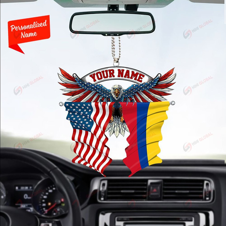 Colombia and United States Eagle Flag, Best gift for Independence Day, Memorial day, Car Hanging Ornament Personalized