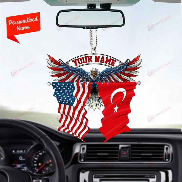Turkey and United States Eagle Flag, Best gift for Independence Day, Memorial day, Car Hanging Ornament Personalized