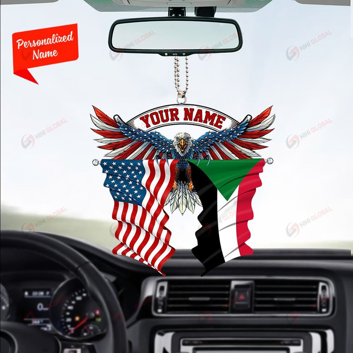 Sudan and United States Eagle Flag, Best gift for Independence Day, Memorial day, Car Hanging Ornament Personalized