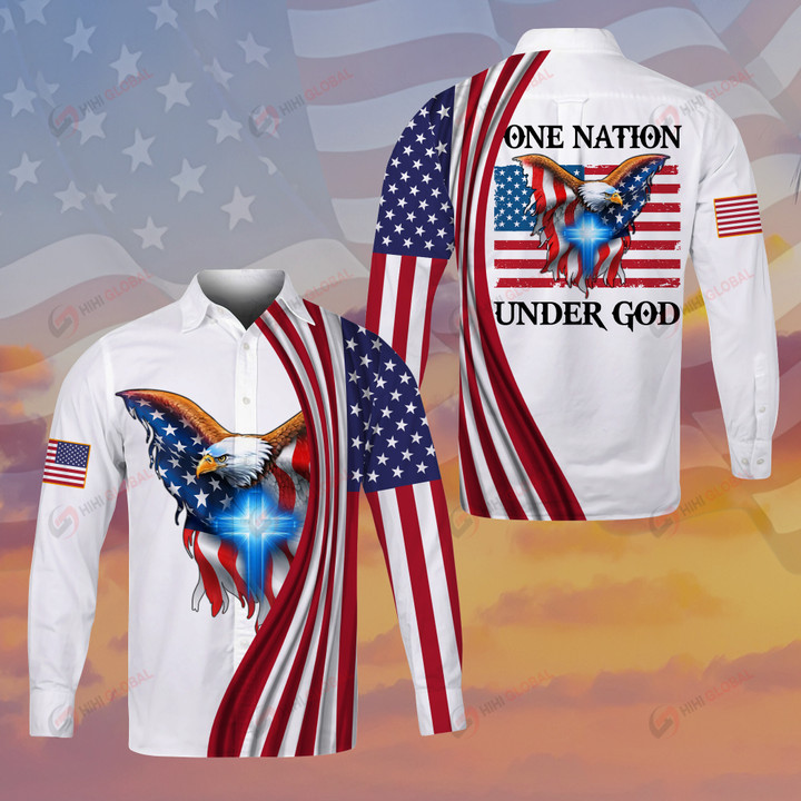 One Nation Under God Christian Christ Jesus Long Sleeves Casual Button-Down Shirts