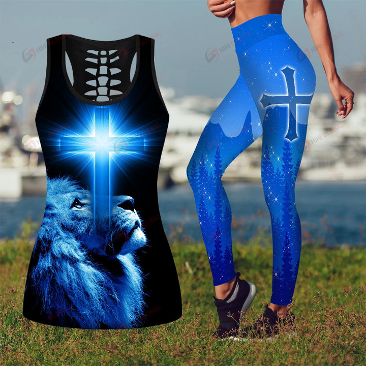 Jesus God Christ blue cross lion combo Tank + Legging ALL OVER PRINTED DH062703