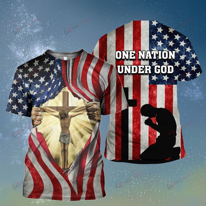 God One Nation Under God Usa American Flag All Over Printed Hoodie Hawaiian Polo T Shirt