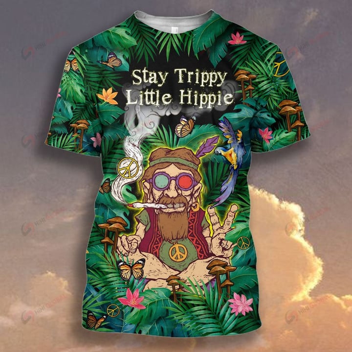 Hippie Man Smoking Stay trippy Little Hippie Tropical Floral ALL OVER PRINTED SHIRT HH0715101