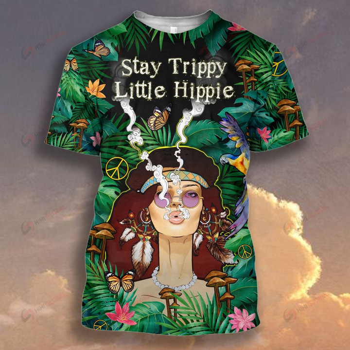 Hippie Girl Smoking Stay trippy Little Hippie Tropical Floral ALL OVER PRINTED SHIRT HH0715100