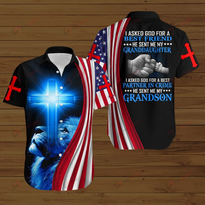I asked God He sent me my granddaughter my grandson Jesus lion American Flag ALL OVER PRINTED SHIRTS DH072403