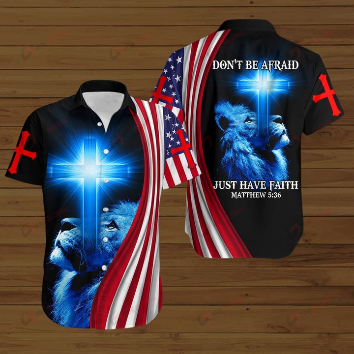 Don't be afaid just have faith American Flag blue lion ALL OVER PRINTED SHIRTS DH073003