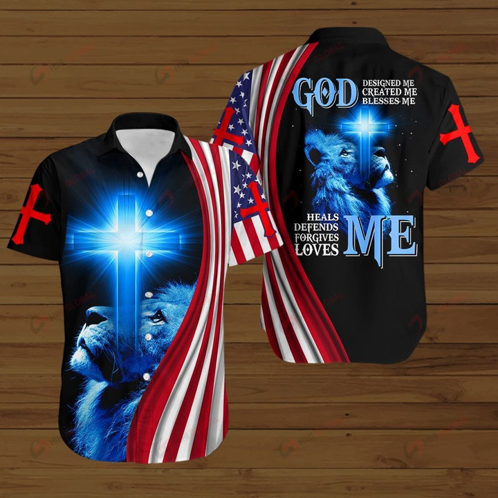 God heals me loves me forgives me American Flag blue lion  ALL OVER PRINTED SHIRTS DH081403