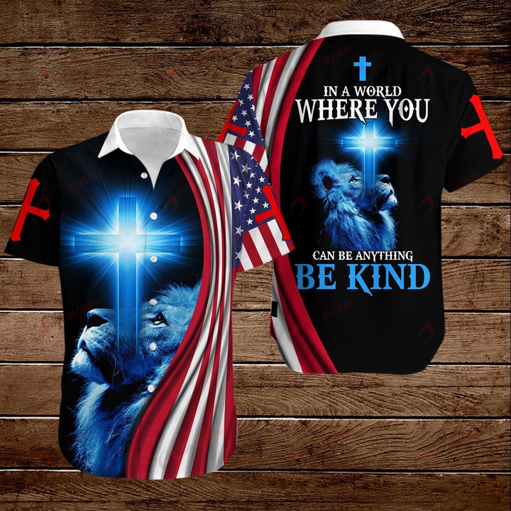 In a world where you can be anything be kind American Flag blue lion Jesus Christ ALL OVER PRINTED SHIRTS DH082901