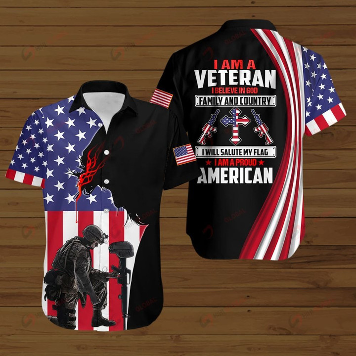 I am a Veteran I believe in God family and country I will salute my flag I am a proud American US Flag ALL OVER PRINTED SHIRTS DH090306