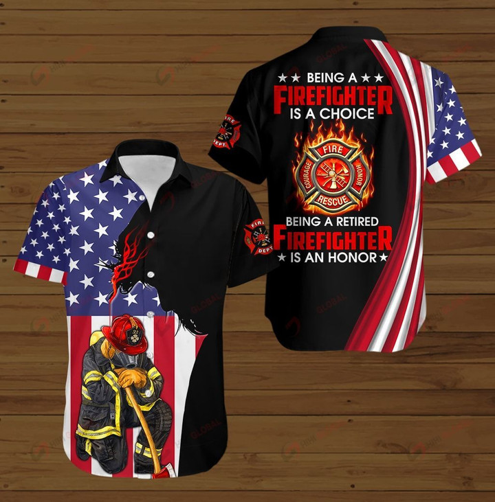 Being a Firefighter is a choice being a retired Firefighter is an honor American Flag Jesus Christ ALL OVER PRINTED SHIRTS DH090504