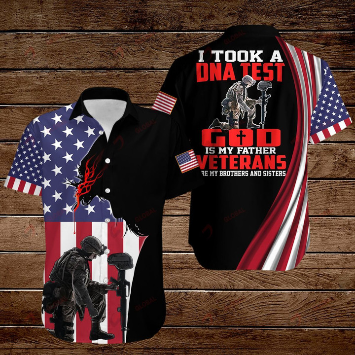 I took a DNA test God is my Father Veterans are my brothers and sisters American Flag Jesus Christ ALL OVER PRINTED SHIRTS DH090507