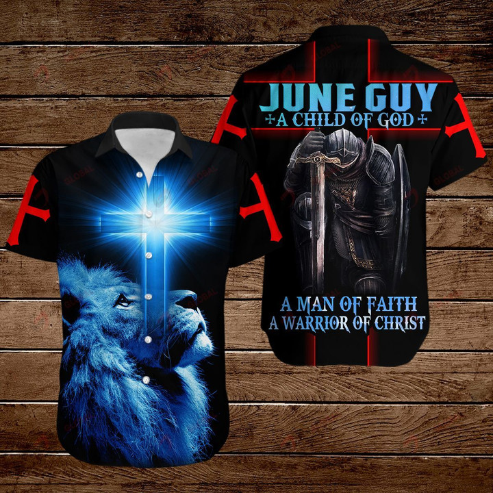 June Guy A Child of God a man of faith a warrior of Chirst knight blue lion ALL OVER PRINTED SHIRTS DH090906