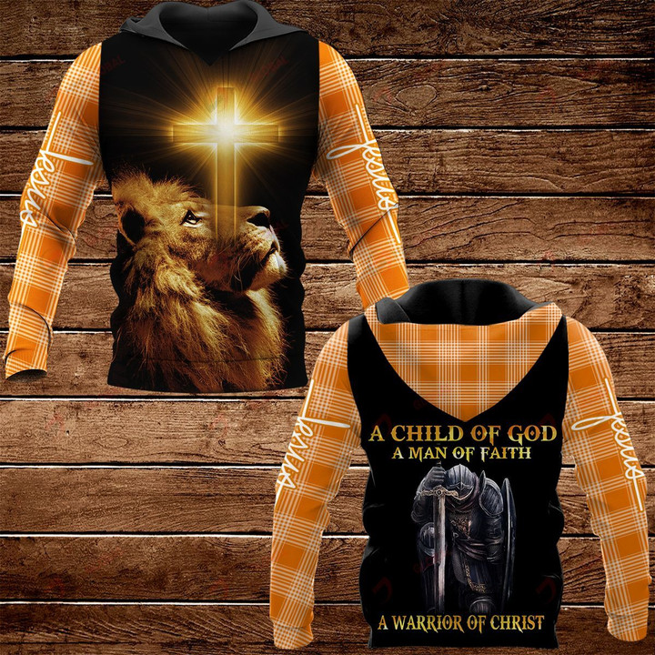 A child of God A man of faith A warrior of Christ ALL OVER PRINTED SHIRTS PLAID HOODIE