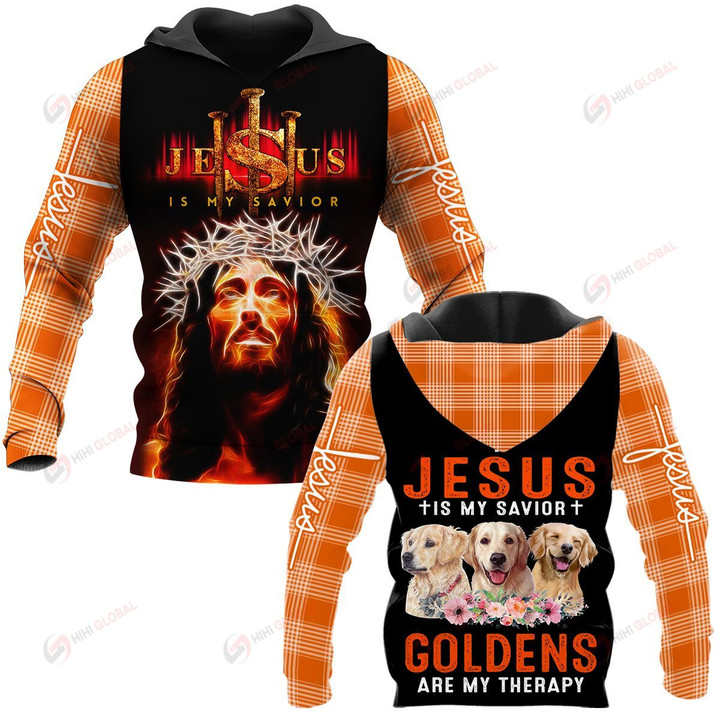 Jesus is my savior Goldens are my therapy ALL OVER PRINTED SHIRTS PLAID HOODIE